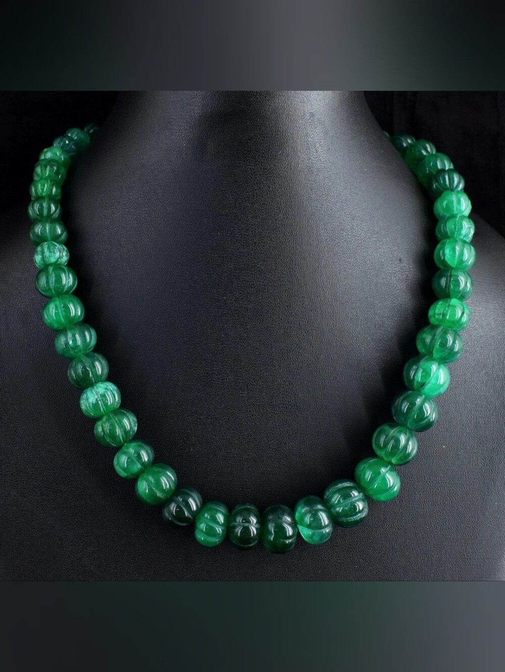 Emerald Carved Melon Bead Necklace